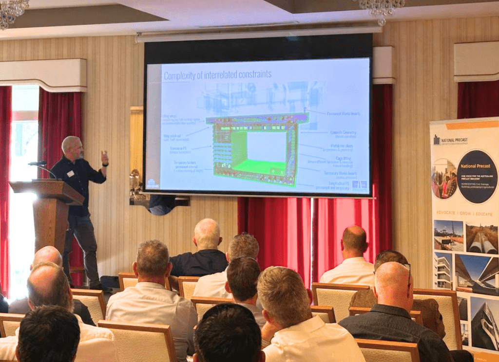 Dean Reid of CaSE Engineering presenting digital construction at the National Precast Conference 2026